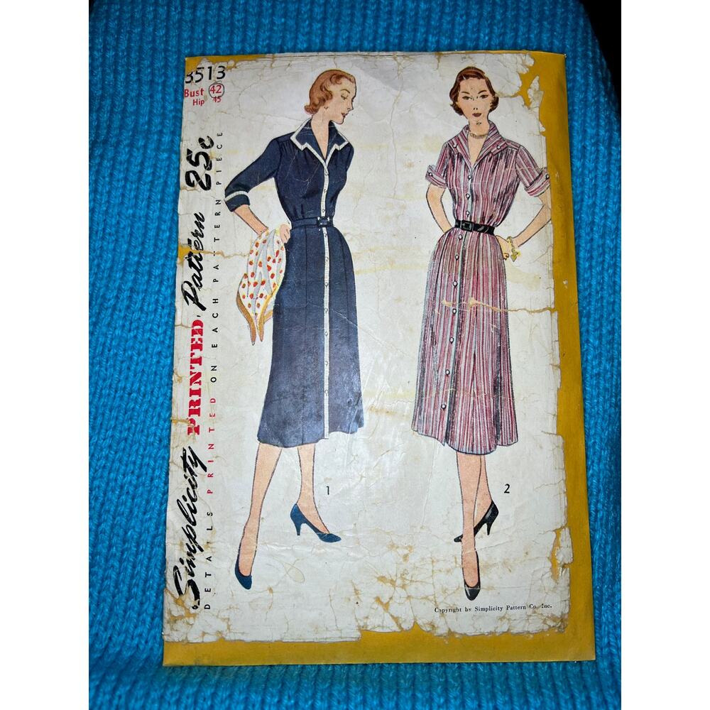 Simplicity 3513 Pattern shirt dress button front bust 42